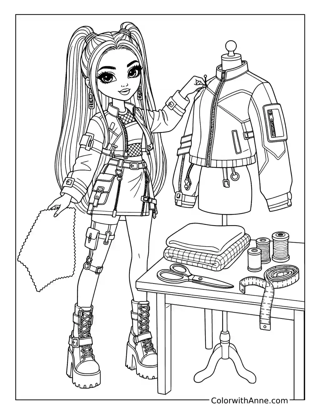 Fashion Designer Working on a Jacket coloring page
