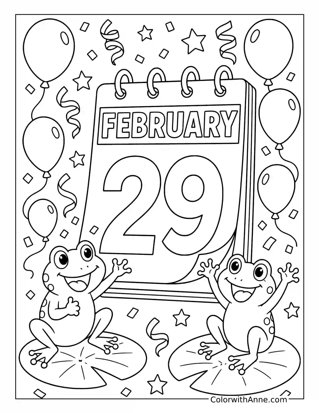 February Twenty-Ninth Frog Celebration coloring page