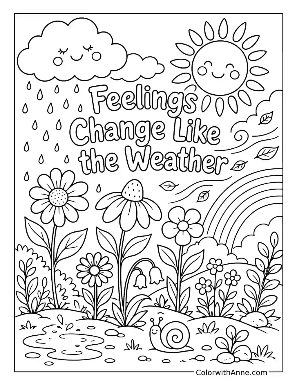 Feelings Change Like the Weather with Sun and Clouds coloring page