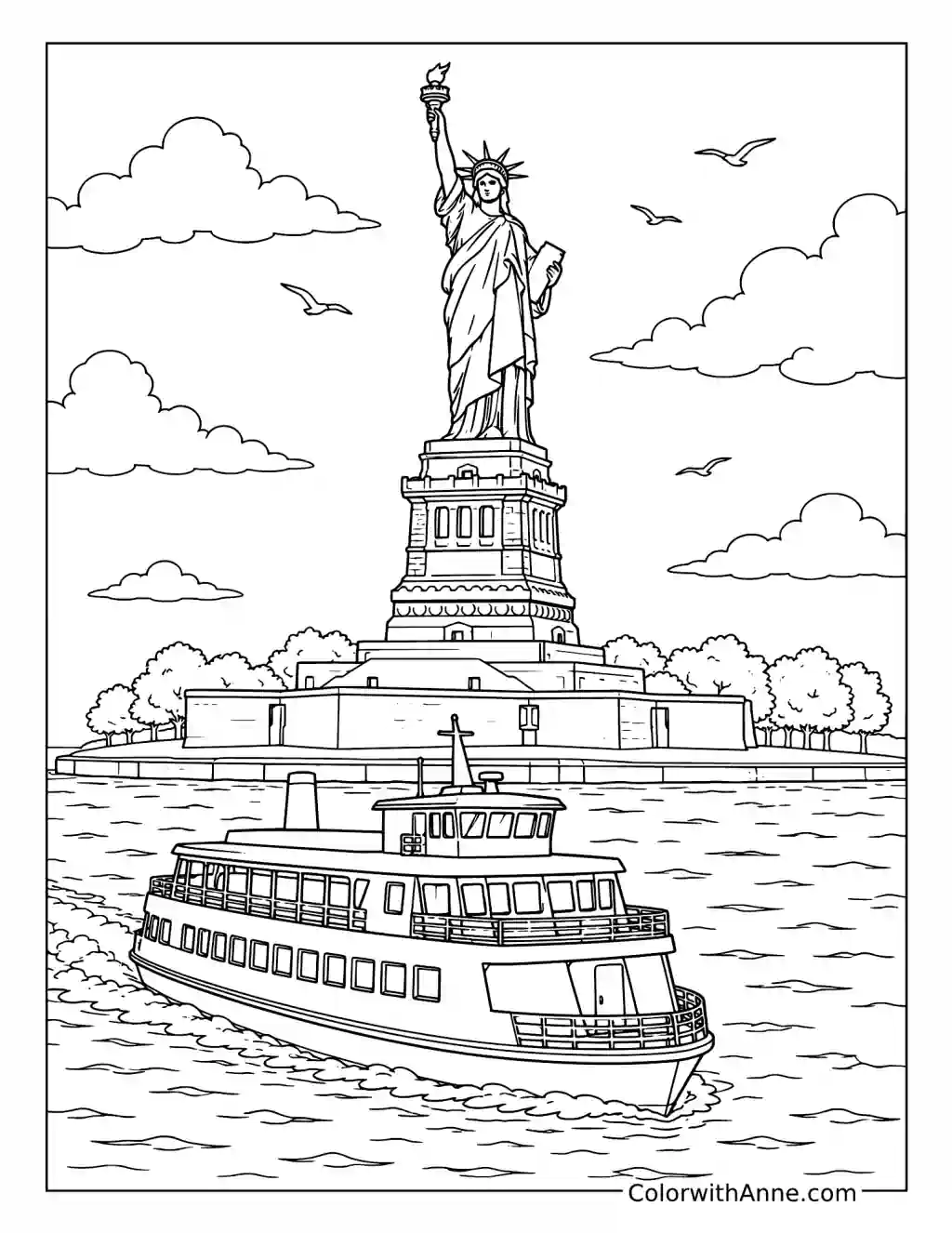 Ferry Arriving at Liberty Island coloring page