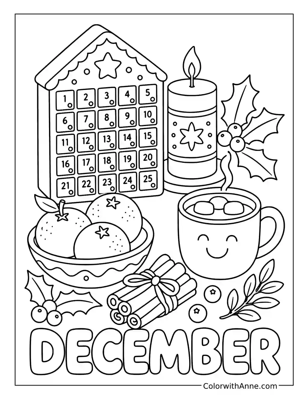 Festive December Tabletop coloring page