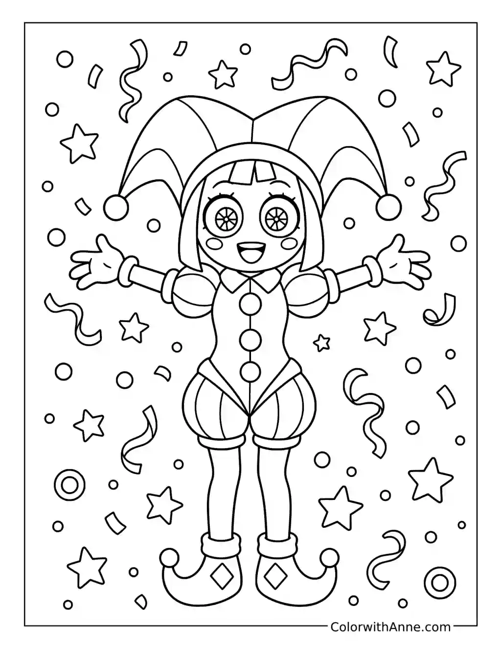 Festive Pomni Confetti Celebration coloring page