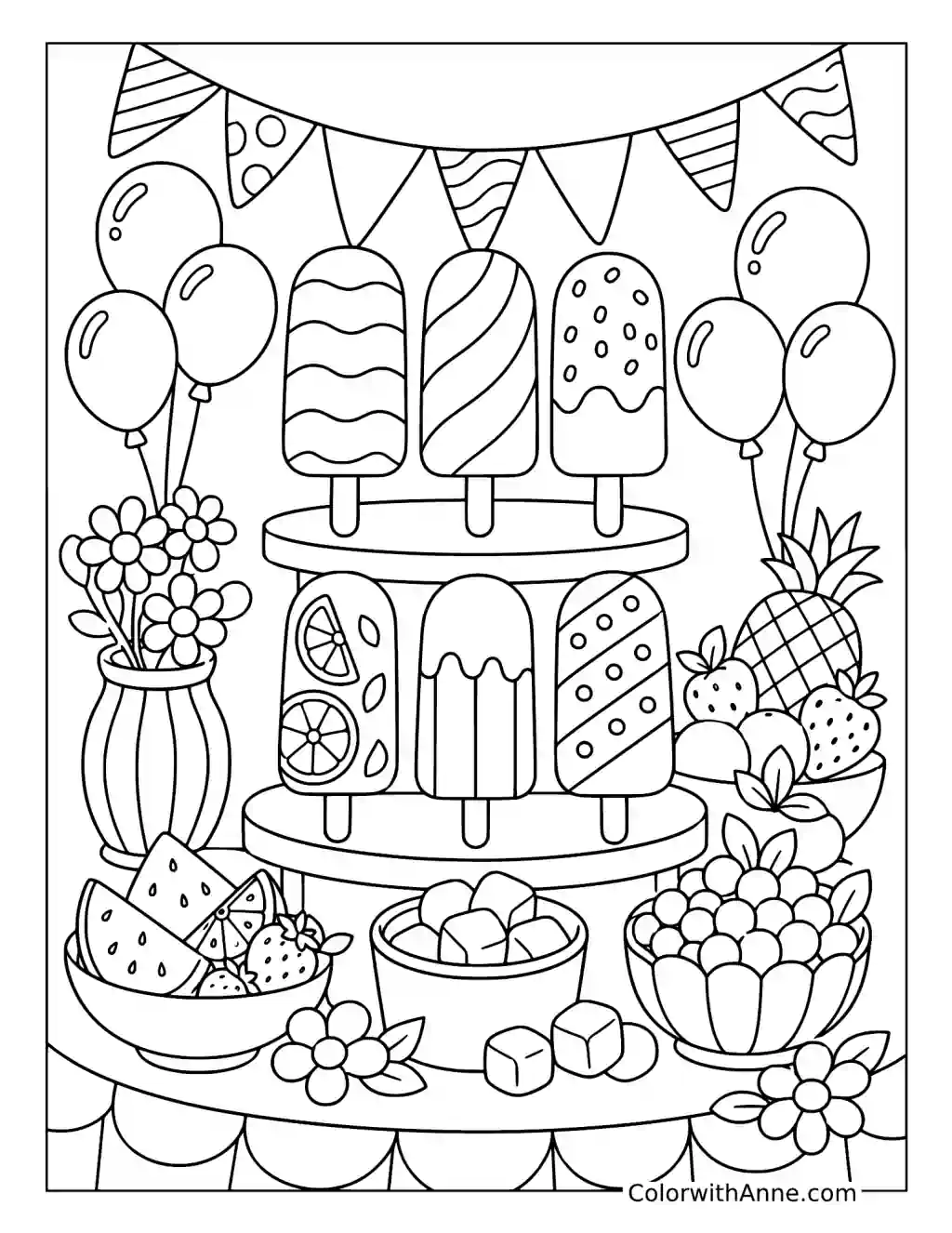 Festive Popsicle Dessert Table coloring page