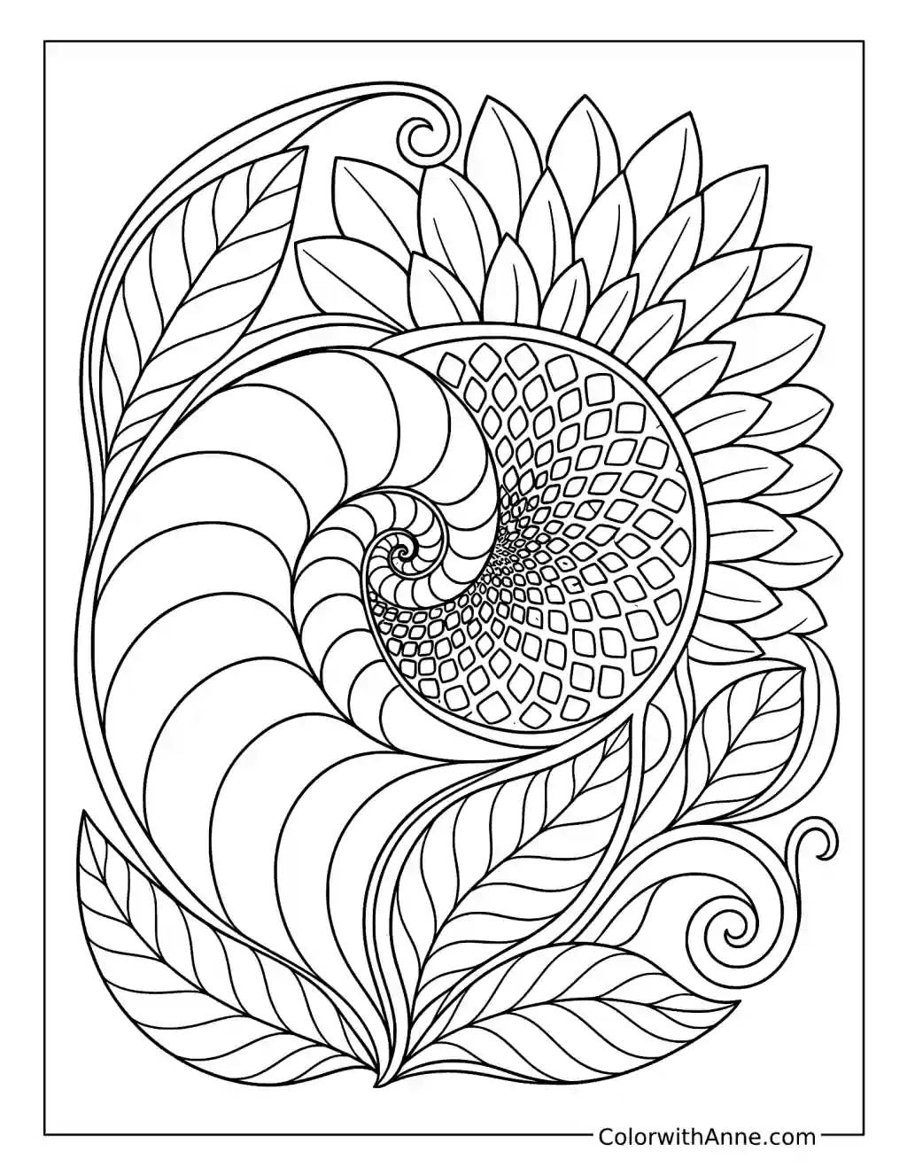 Fibonacci Spiral Geometry coloring page