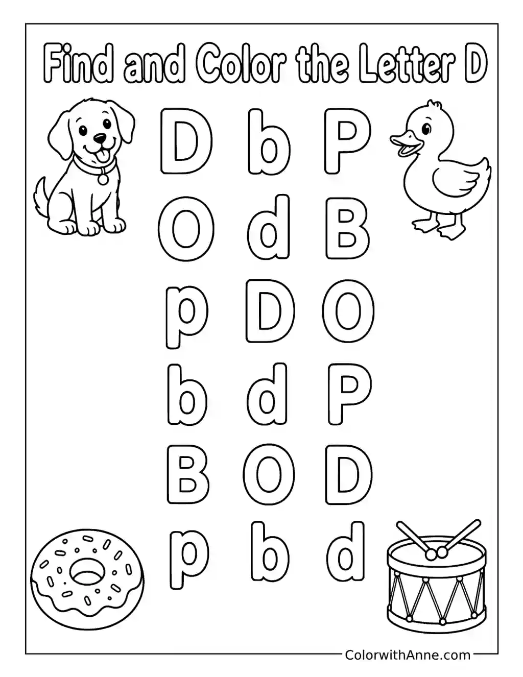 Find and Color the Letter D coloring page