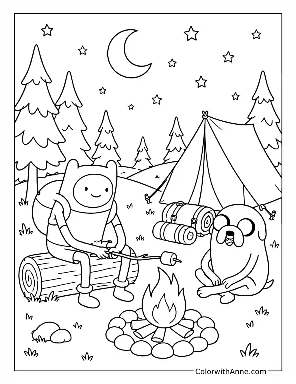 Finn and Jake Camping coloring page