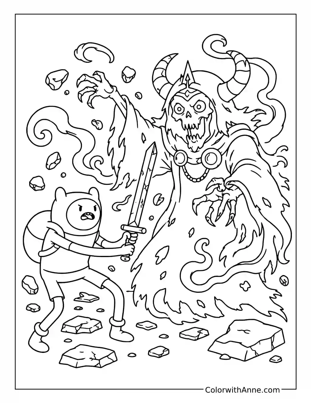 Finn Fighting the Lich coloring page