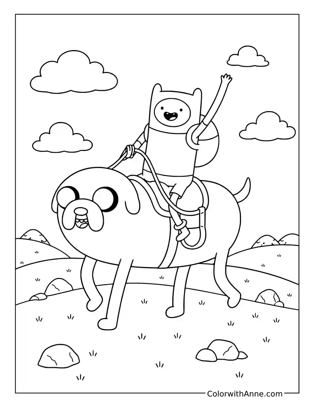 Finn Riding Jake coloring page