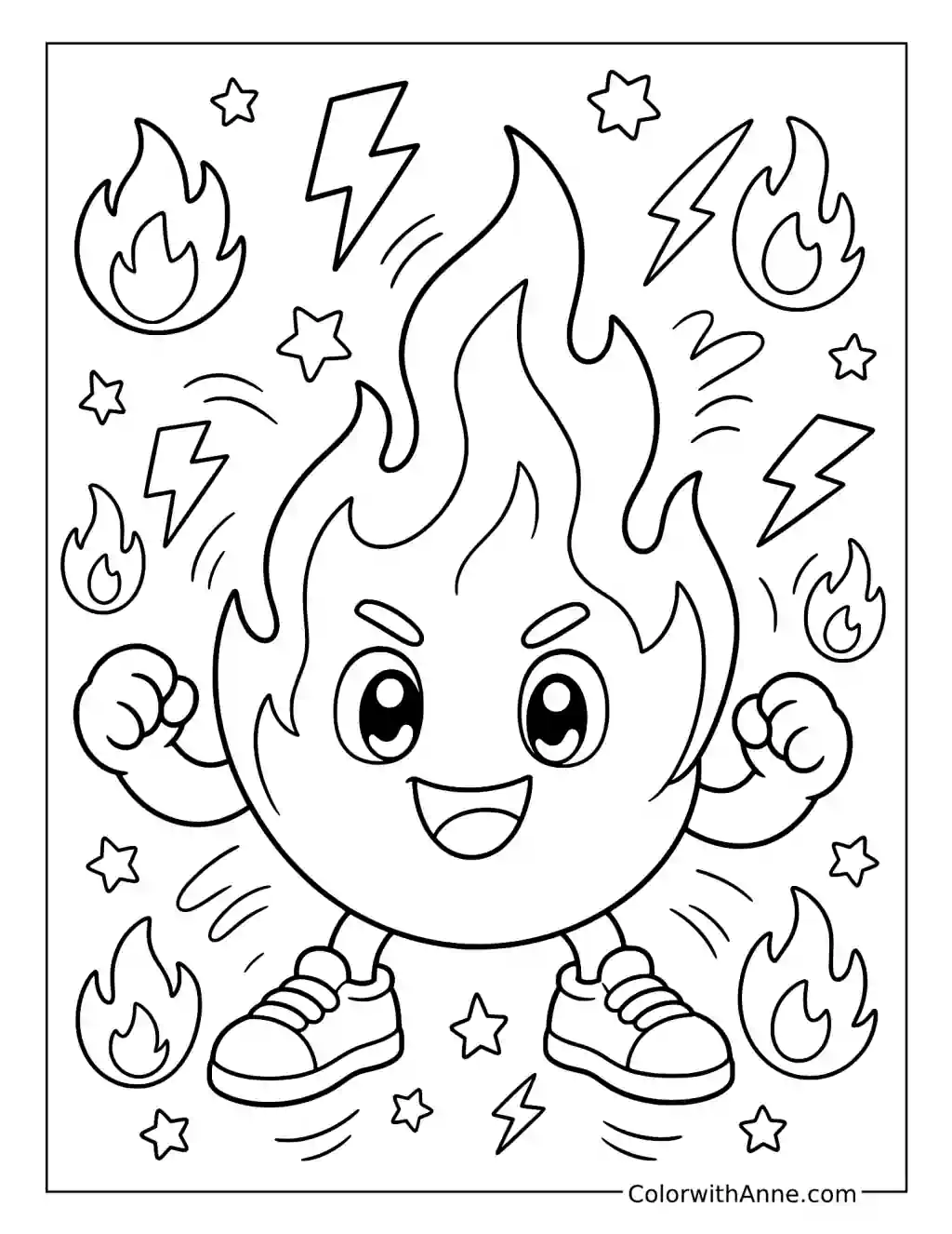 Fire Emoji Flexing Its Arms coloring page