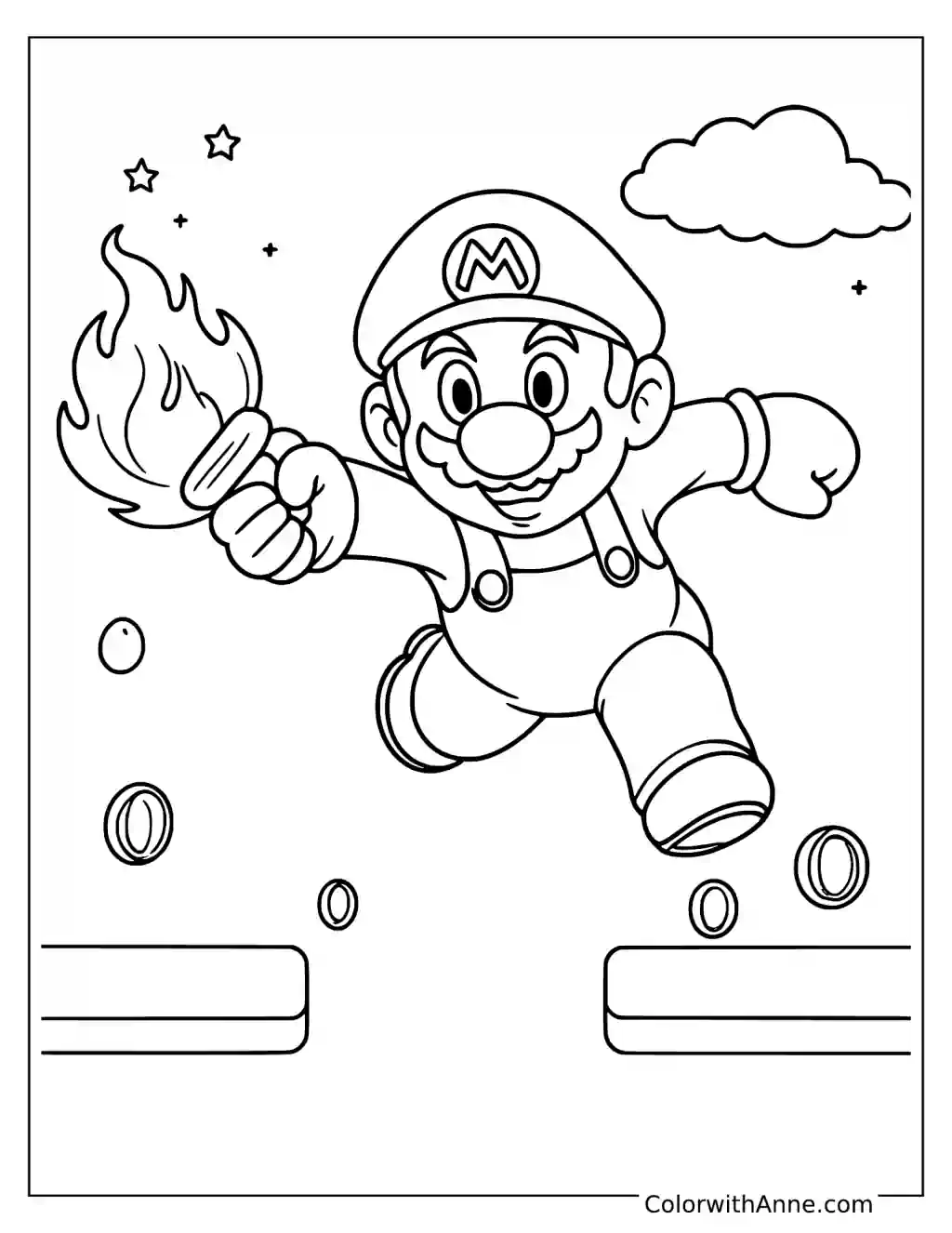 Coloring page of Fire Mario throwing a fireball