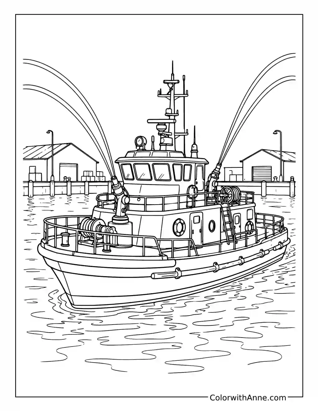 Fireboat Spraying Water coloring page