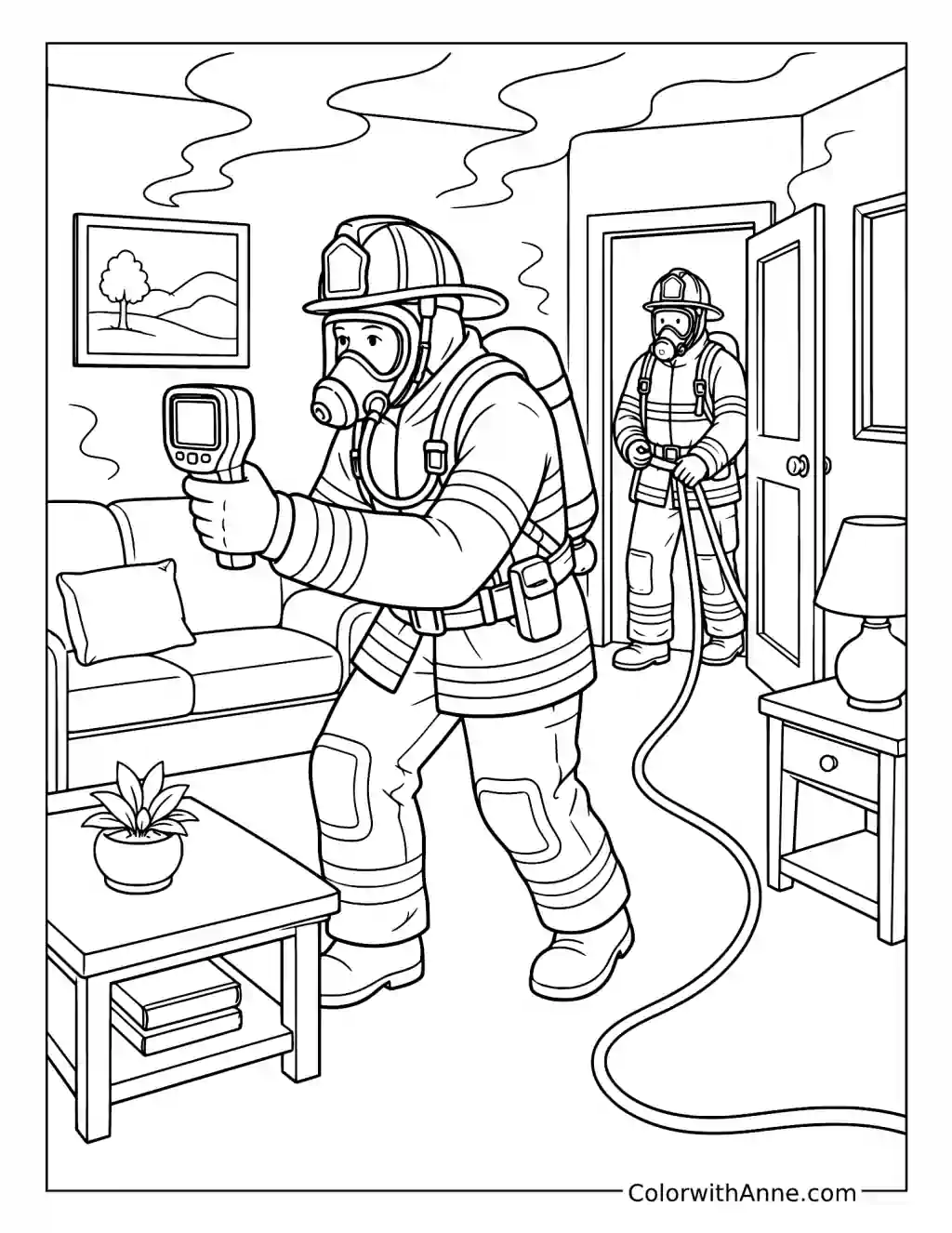 Firefighters Conducting a Thermal Imaging Search coloring page