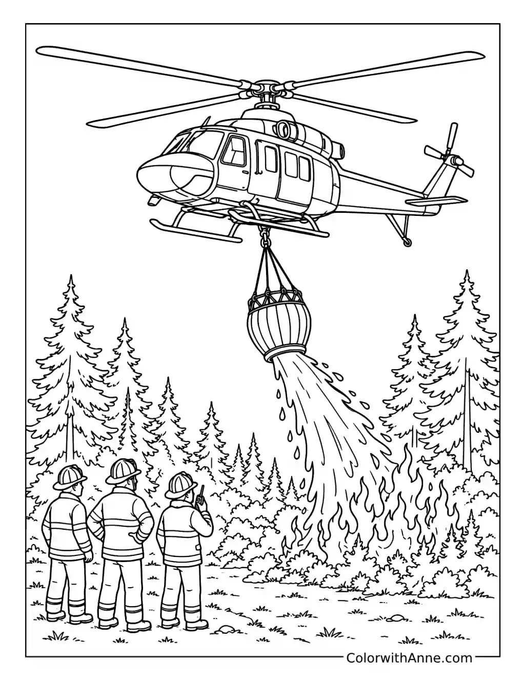 Firefighting Helicopter in Action coloring page