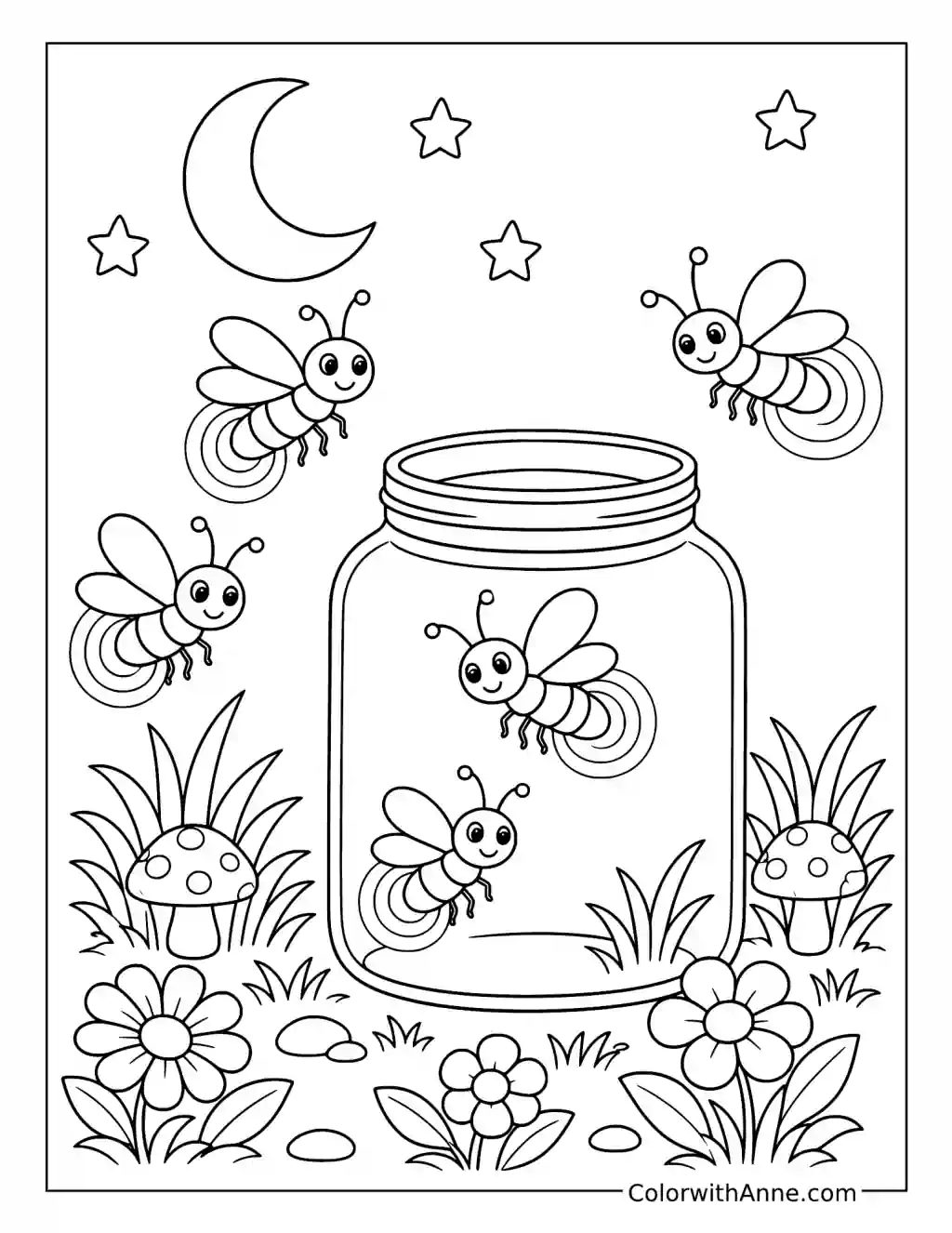 Fireflies in a Moonlit Jar coloring page