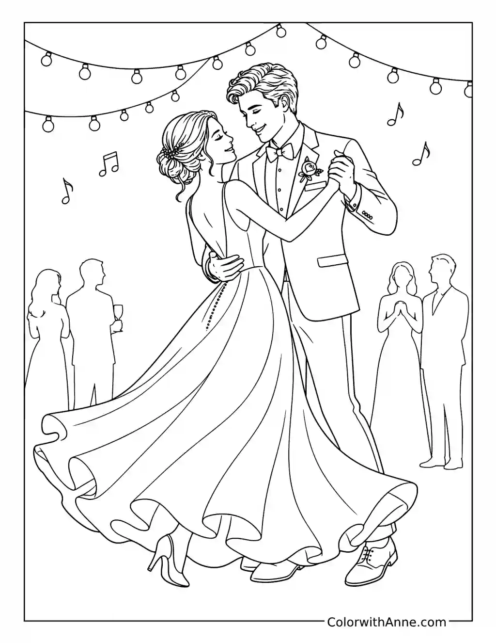 First Dance Beneath Twinkling Lights coloring page