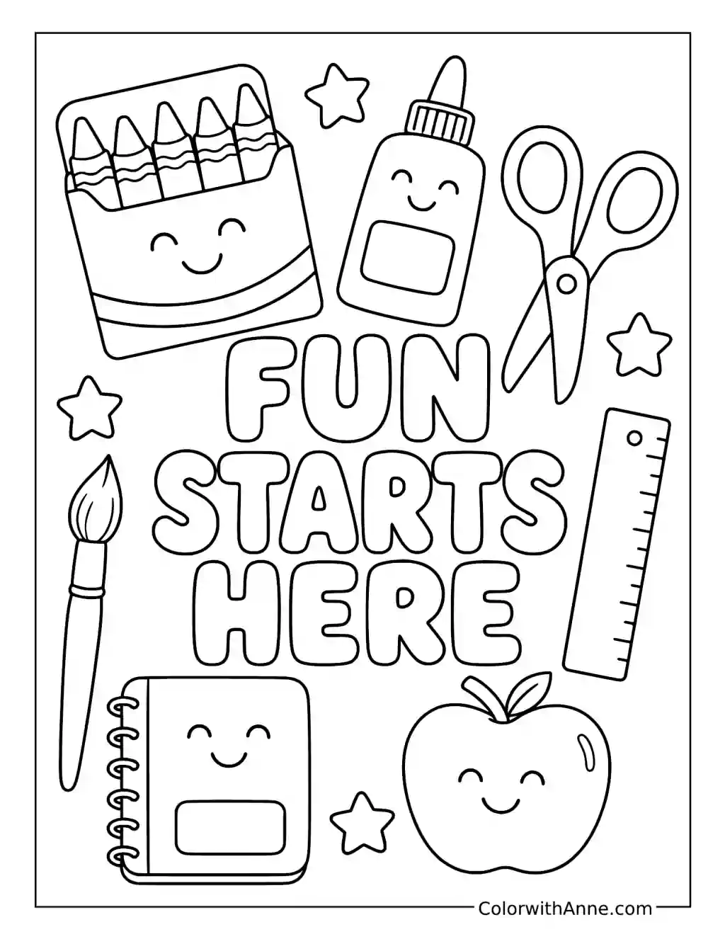 First-Day Fun with School Supplies coloring page