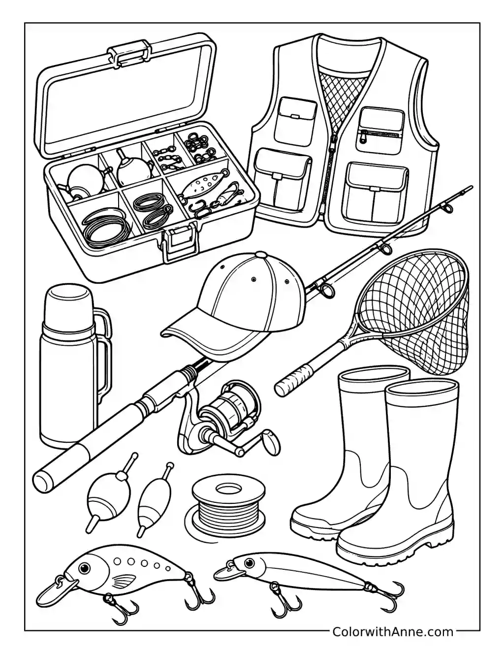 Fishing Gear Collection coloring page