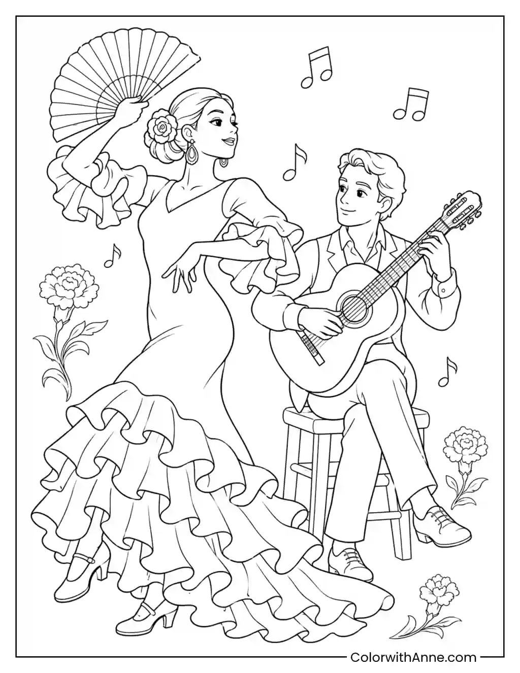 Flamenco Dancer and Guitarist coloring page