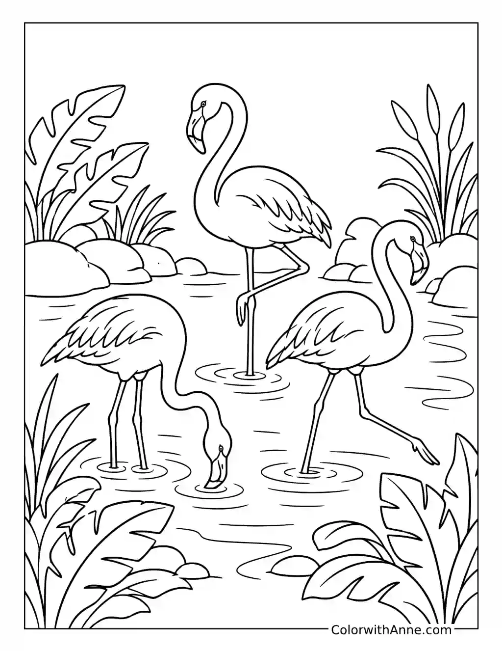 Flamingos at the Zoo coloring page