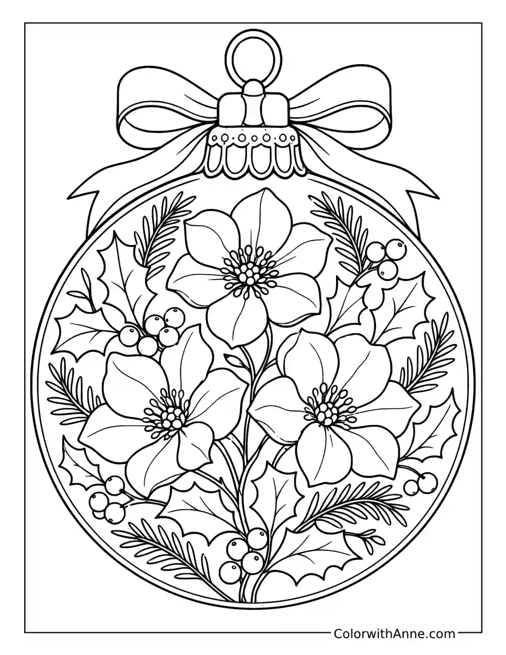 Floral Christmas Bauble coloring page