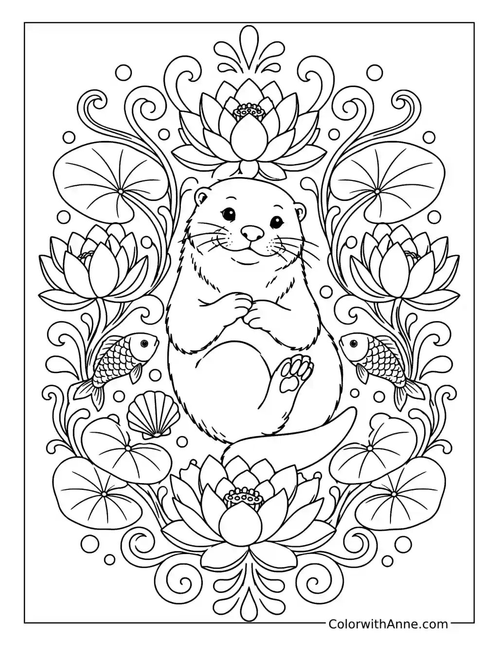 Floral Otter Mandala coloring page