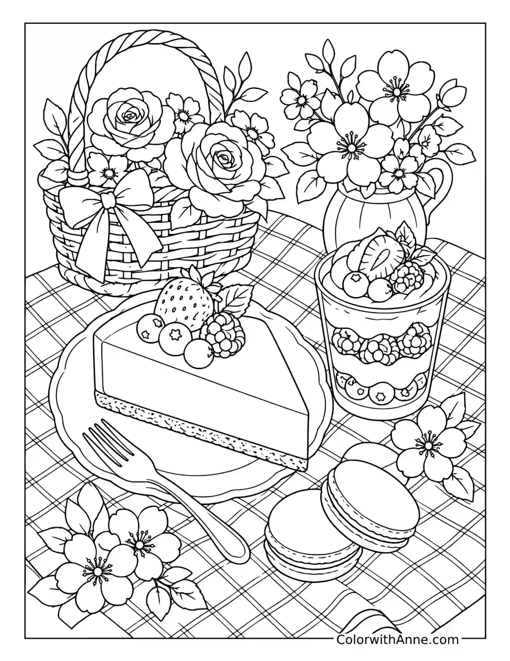 Floral Picnic Dessert coloring page