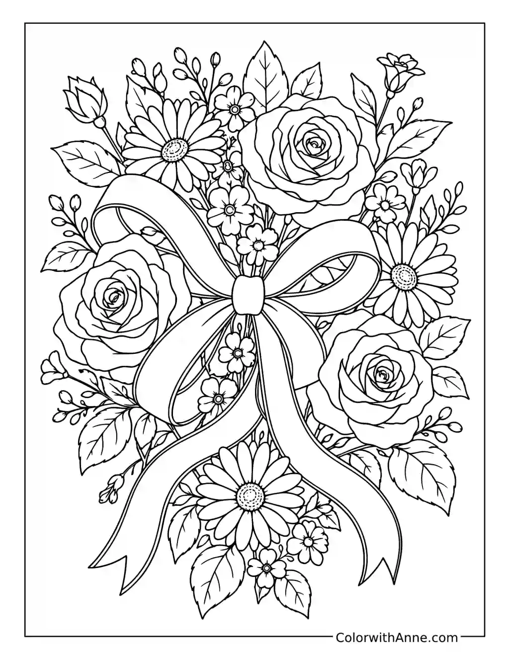 Floral Ribbon Bow coloring page