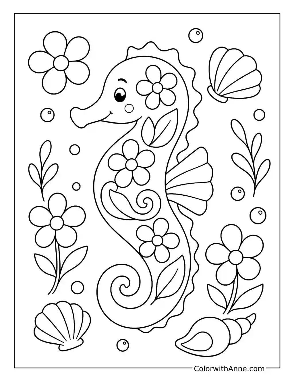 Floral Seahorse Design coloring page