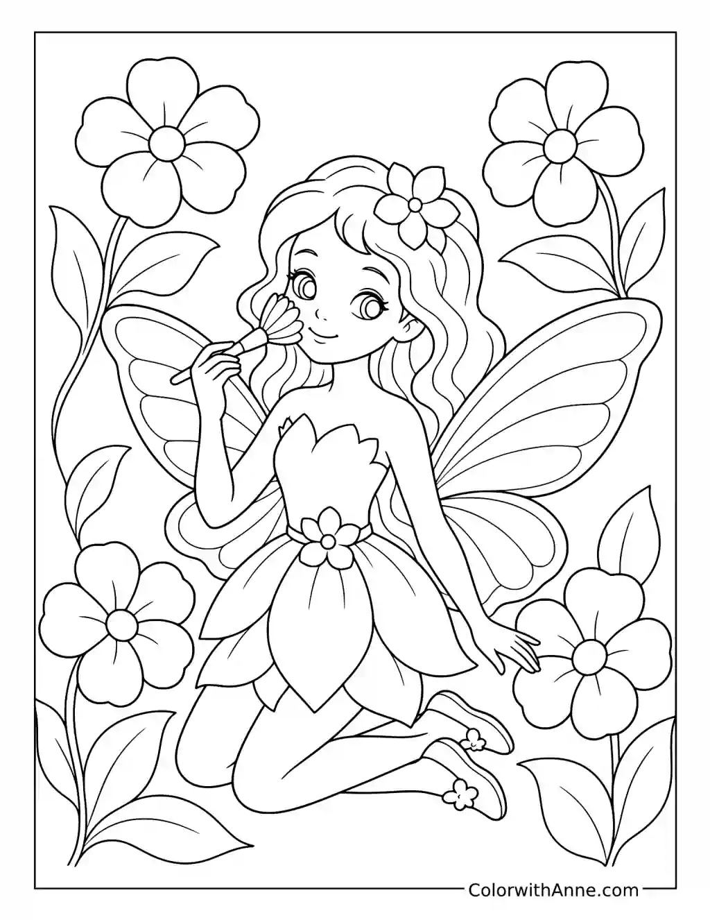 Flower Fairy Applying Blush coloring page