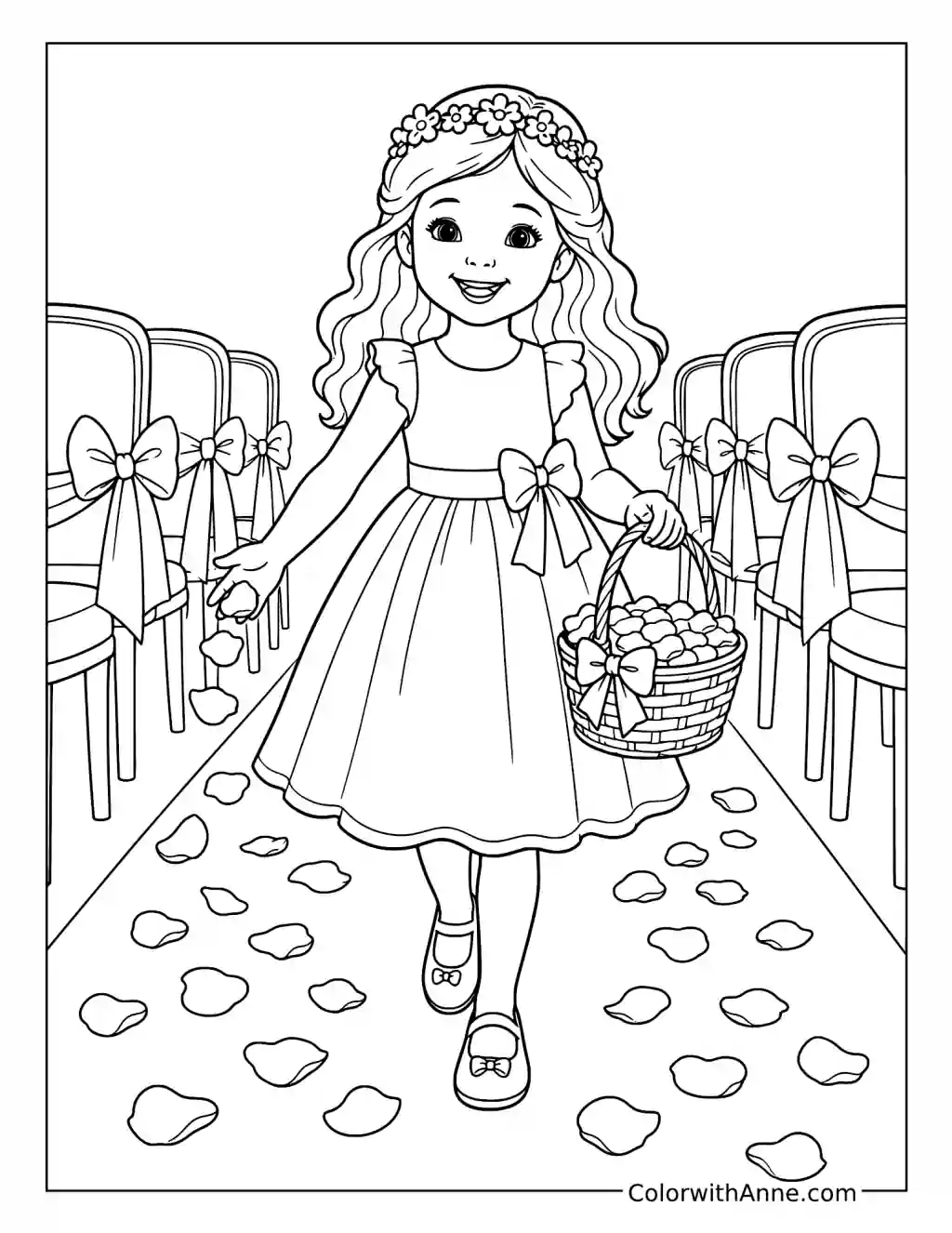 Flower Girl Scatters Petals coloring page