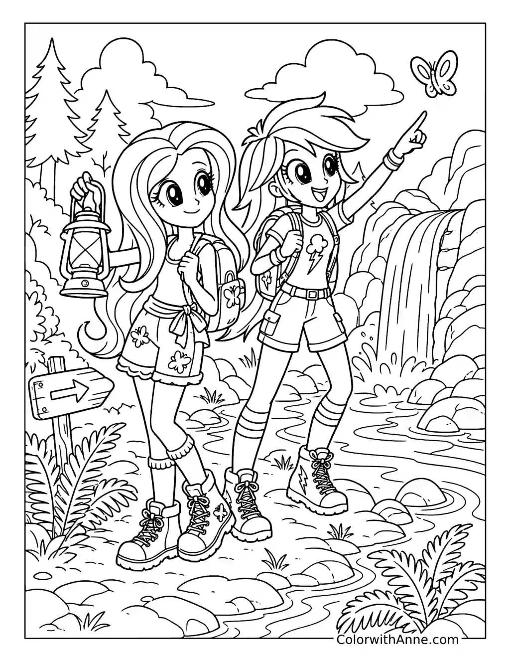 Fluttershy and Rainbow Dash Waterfall Adventure coloring page