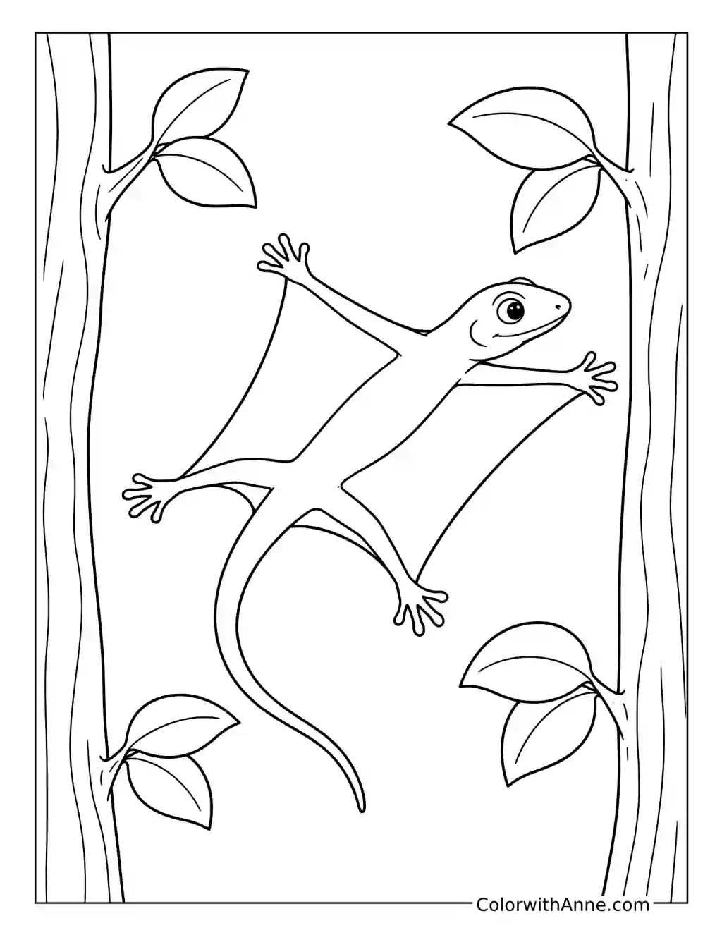 Flying Lizard Gliding Between Trees coloring page