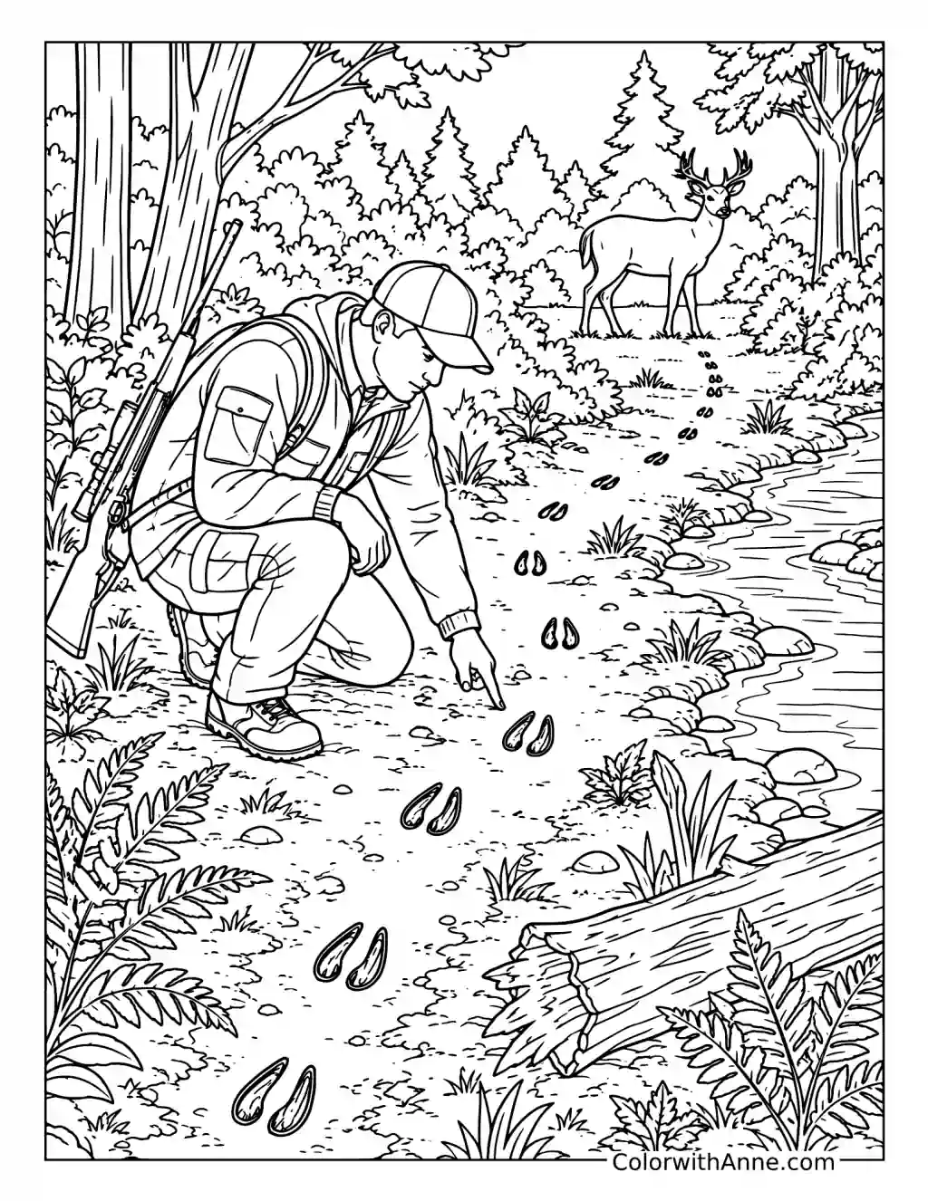 Following Deer Tracks by a Creek coloring page