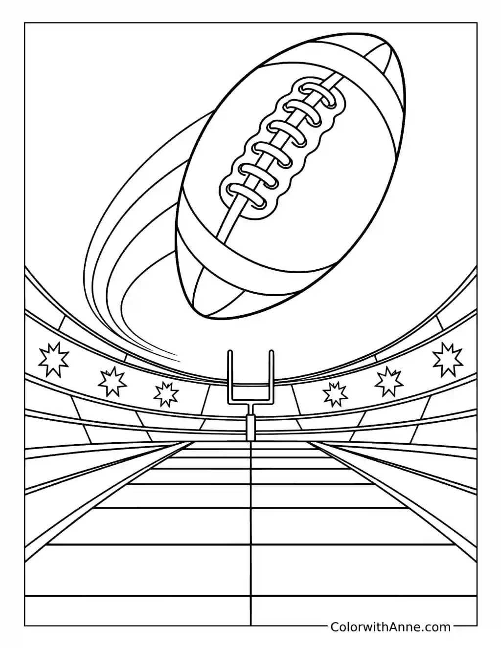 Football Flying across a Stadium coloring page