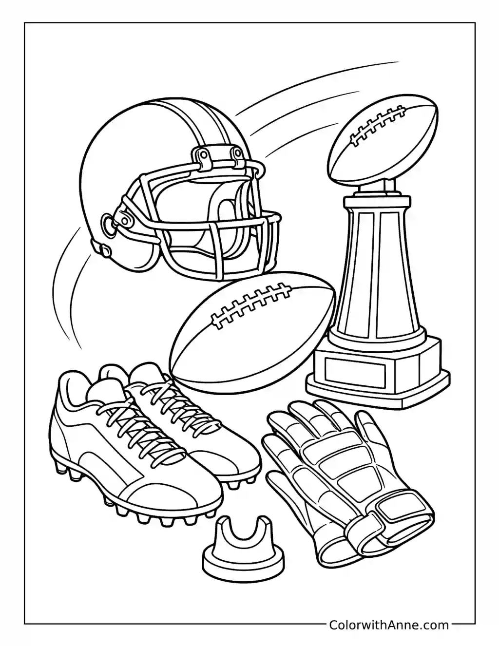 Football Helmet Cleats Gloves and Trophy coloring page