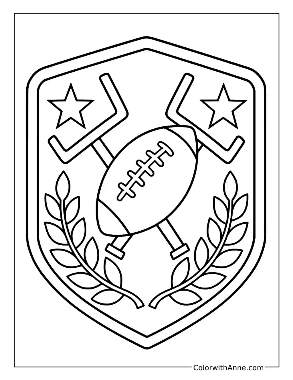 Football Shield Emblem with Goalposts and Laurel Branches coloring page
