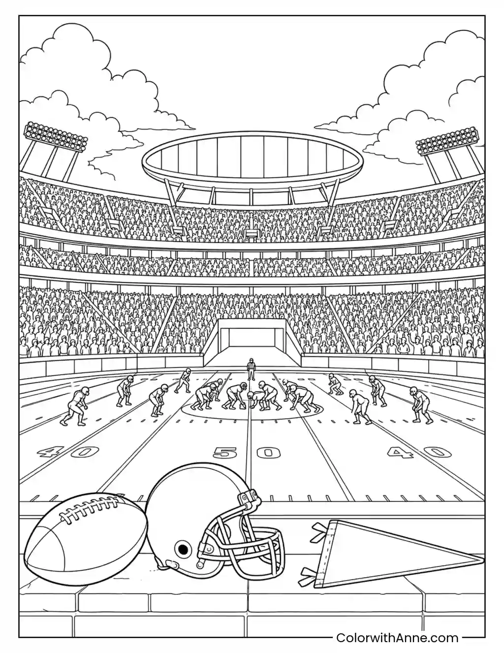 Football Stadium with Teams and Pennant coloring page