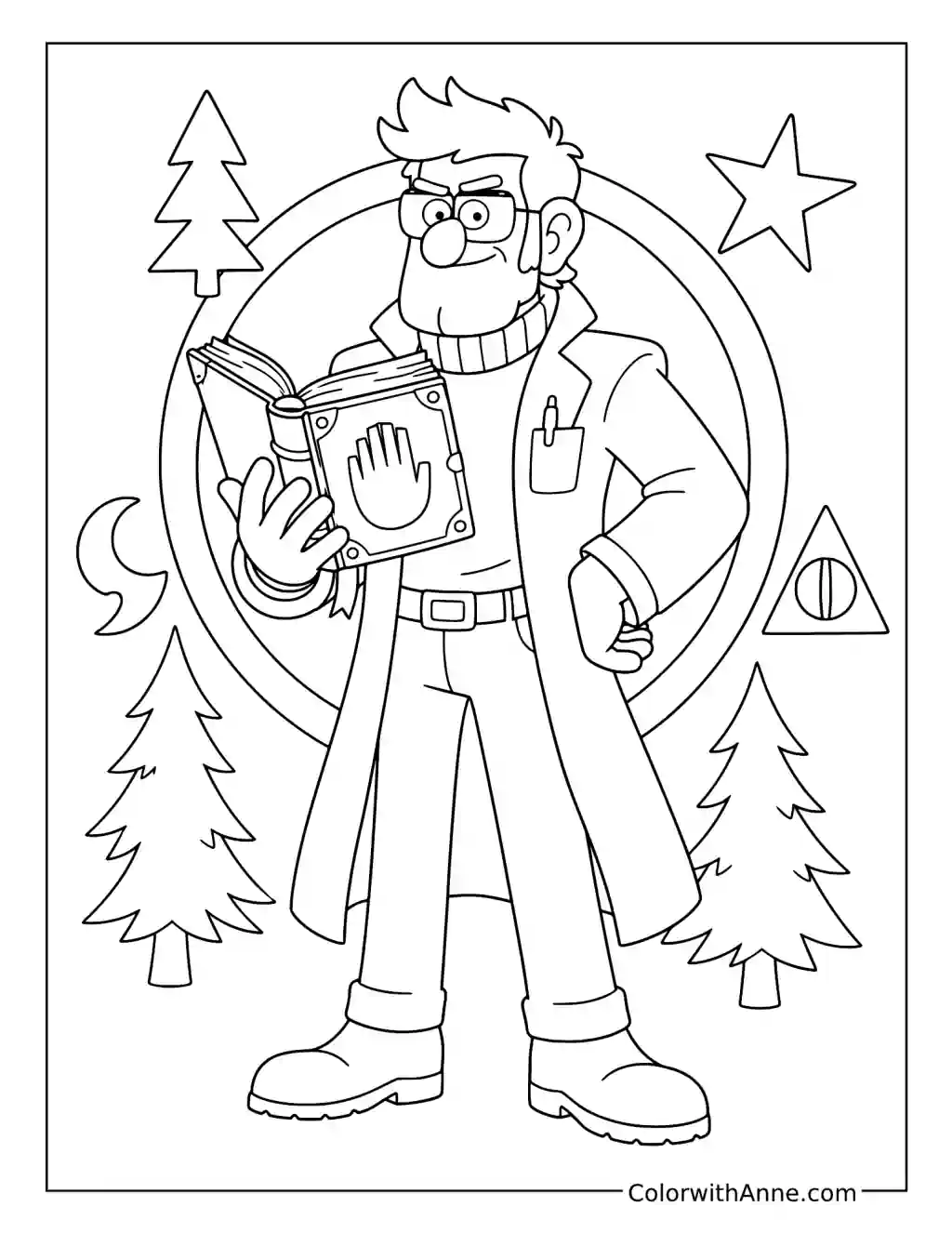 Ford Pines Holding a Mystery Journal coloring page