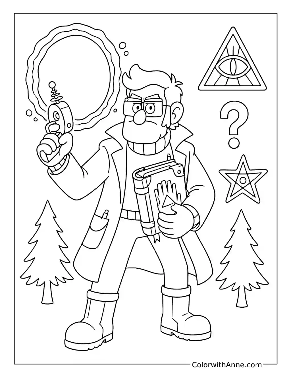 Ford Pines with a Journal and Ray Device coloring page