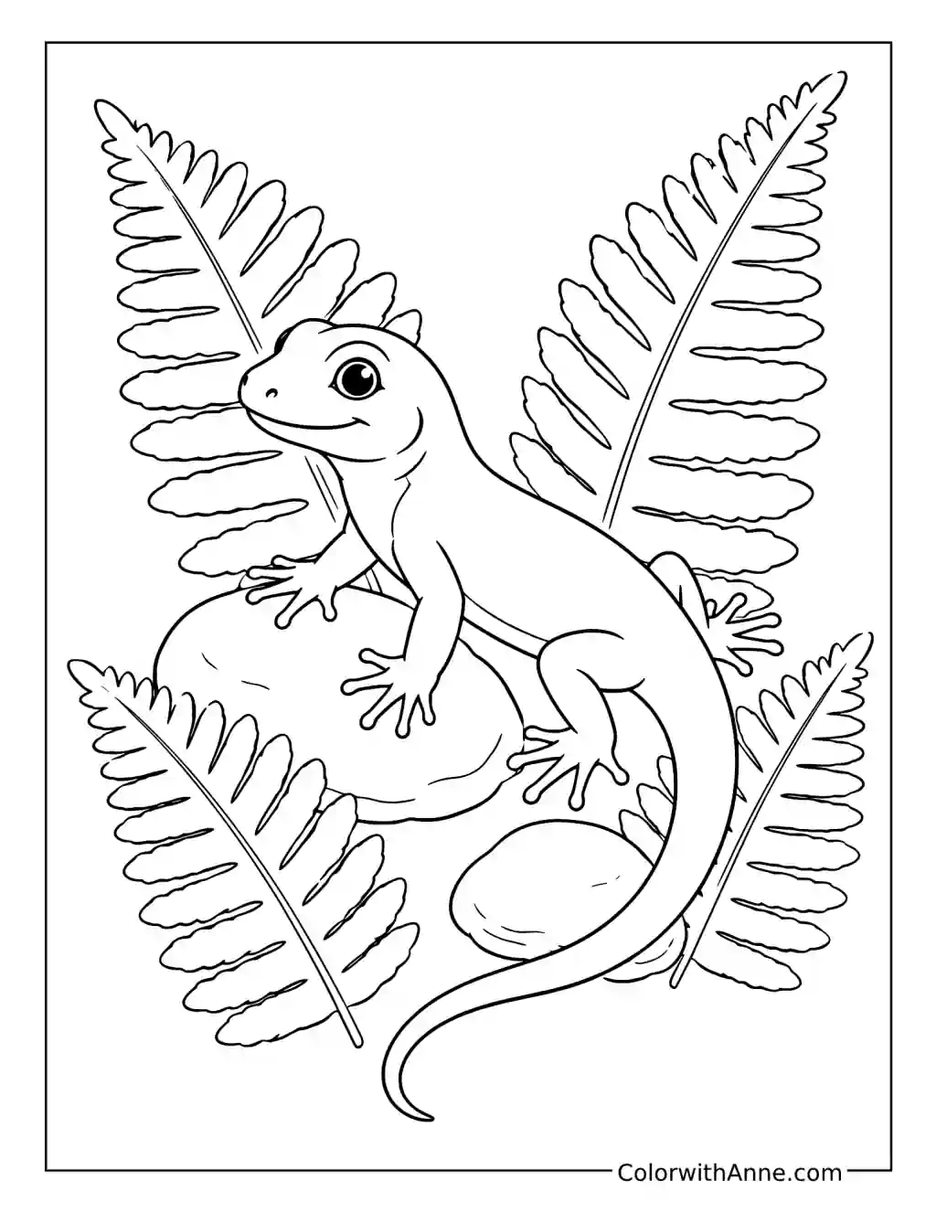 Forest Lizard Among Ferns coloring page
