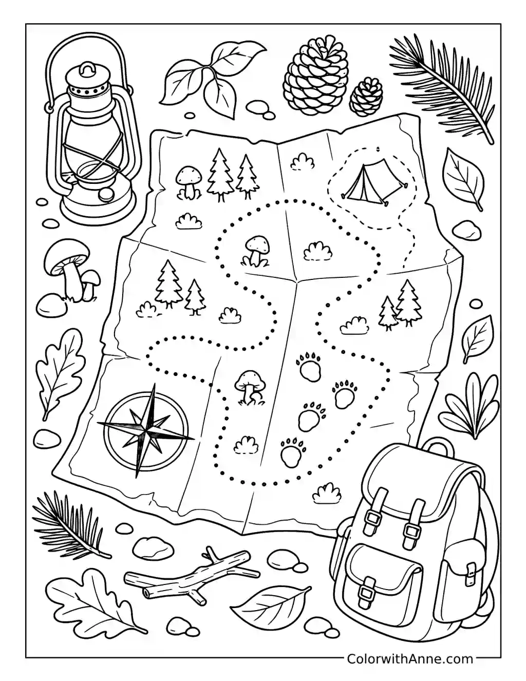 Forest Treasure Map Adventure coloring page