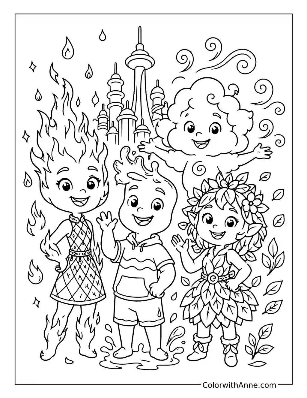 Four Elements of Element City coloring page