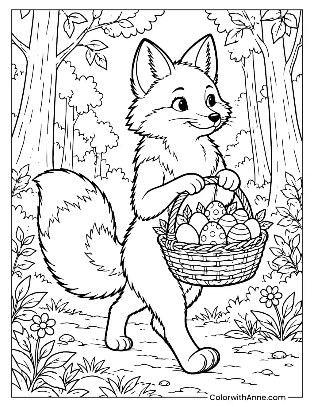 Fox Carrying a Basket Coloring Page