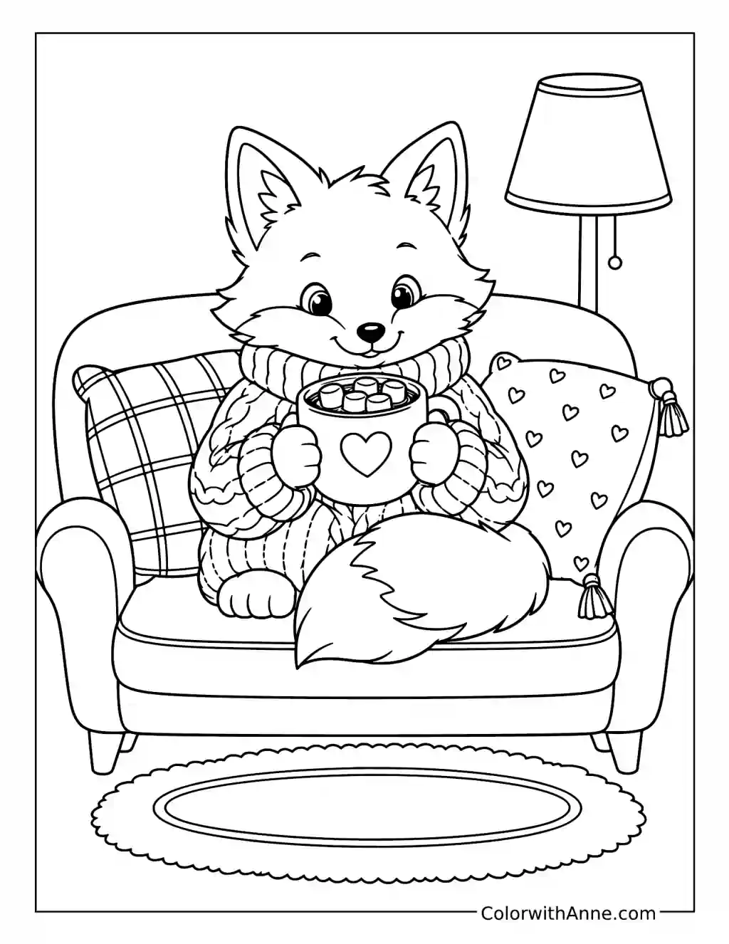 Fox Enjoying Hot Cocoa coloring page