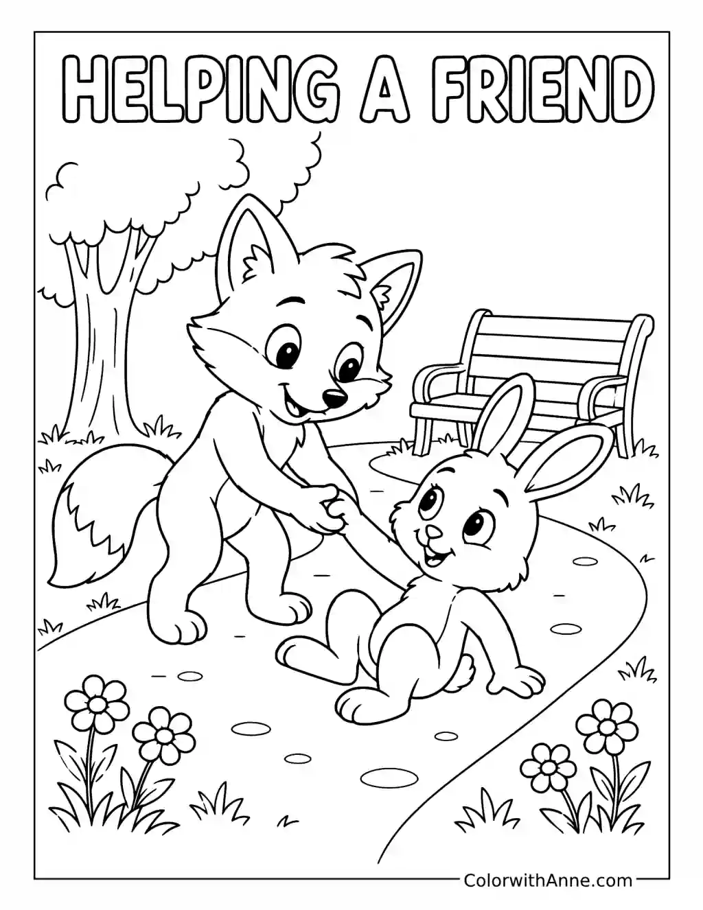 Fox Helps Rabbit in the Park coloring page