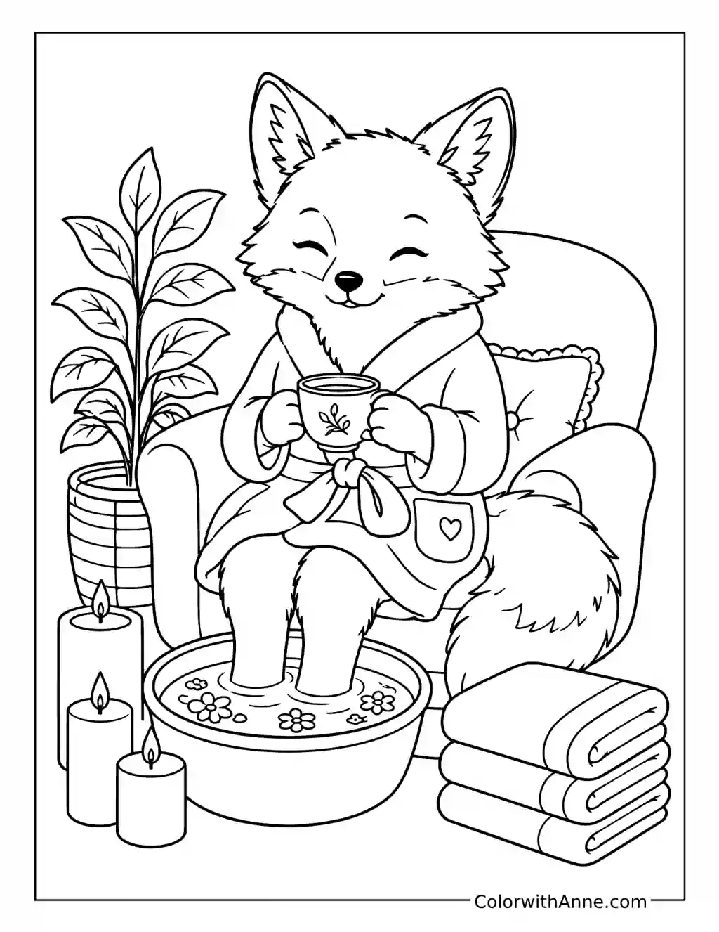 Fox's Candlelit Self-Care Evening coloring page