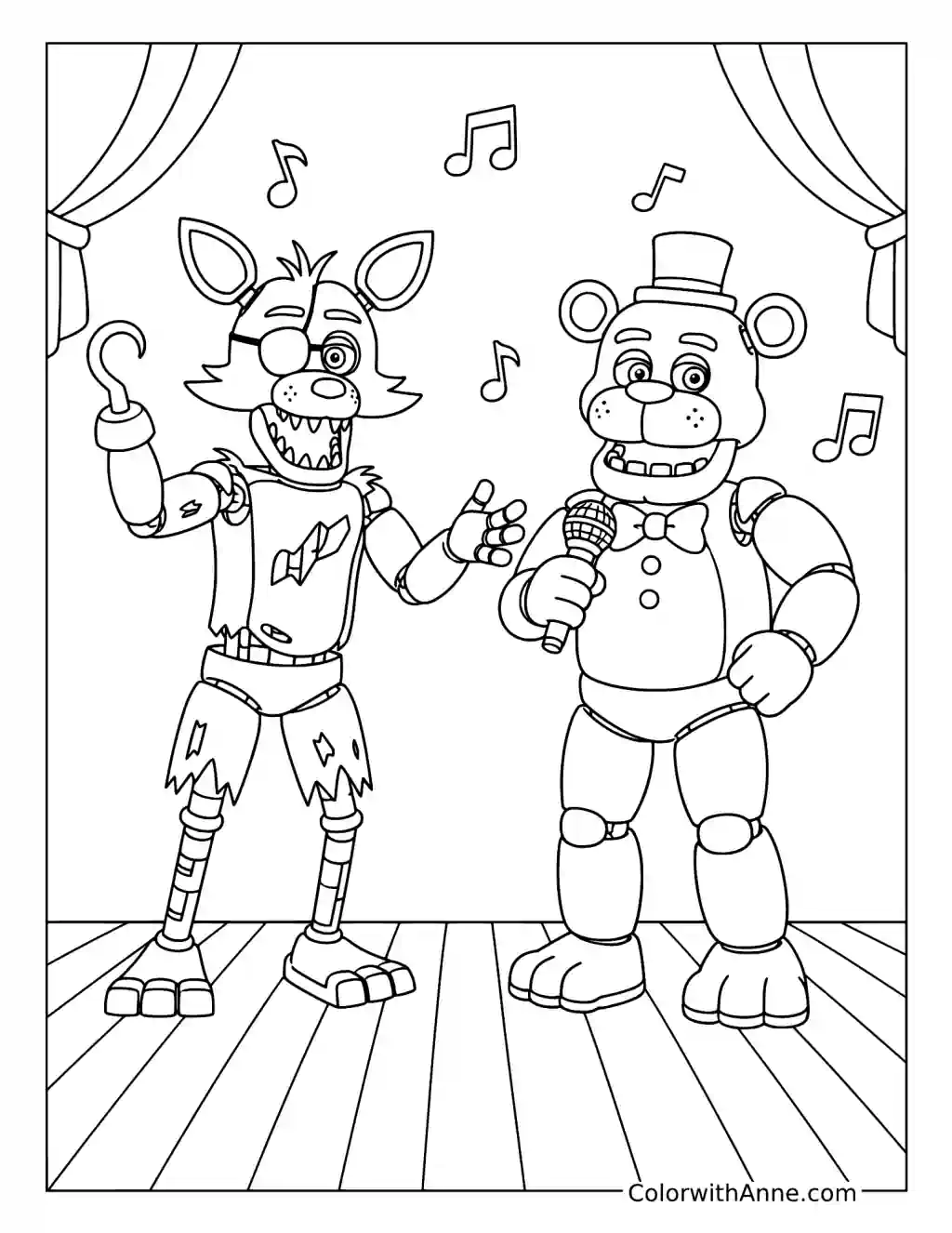Foxy and Freddy Performing Together coloring page