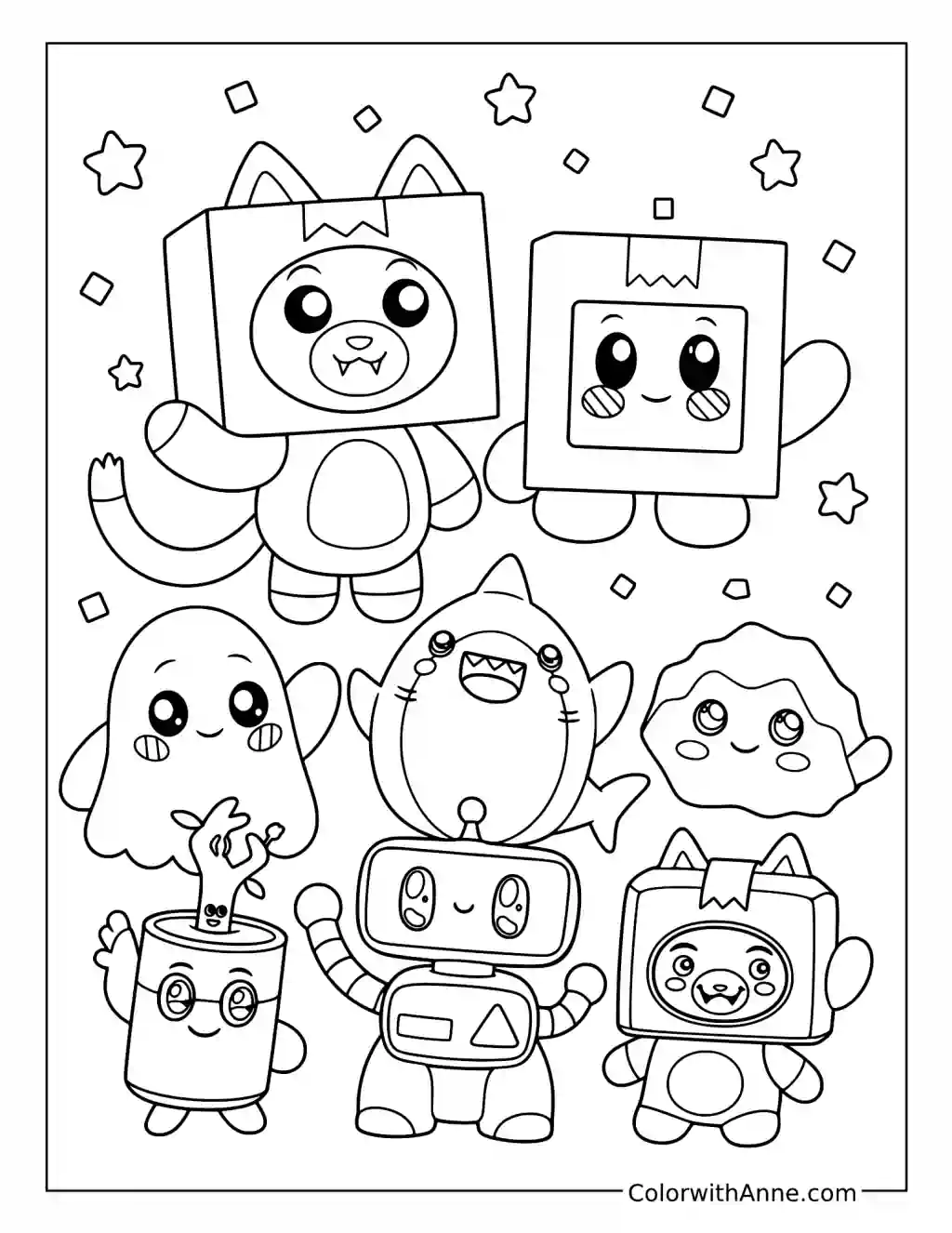 Foxy Boxy and Friends Group Portrait coloring page