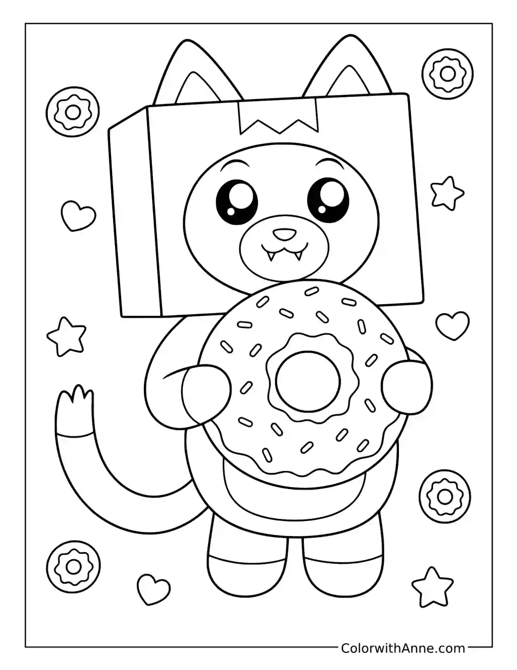 Foxy Holding a Giant Doughnut coloring page