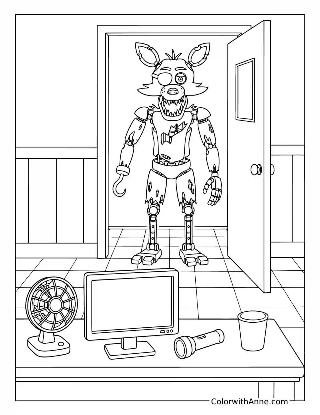 Foxy in the Security Office coloring page